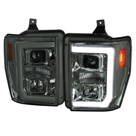 Spec'D Tuning Products - Spec-D 2008-2010 Ford F-250 F-350 F-450 LED C-Bar Projector Headlight (Chrome Housing/Smoke Lens)