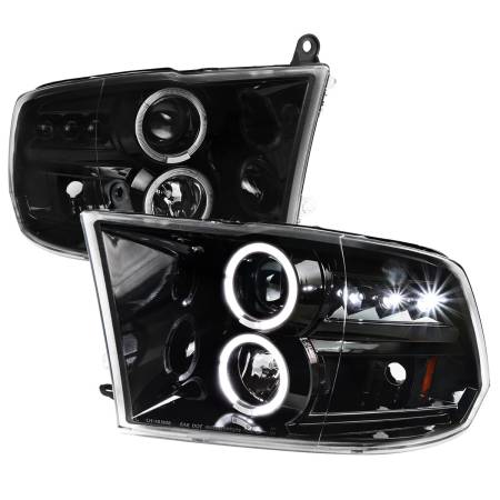 Spec'D Tuning Products - Spec-D 2009-2018 Dodge RAM 1500 / 2019-2021 RAM Classic / 2010-2018 RAM 2500 3500 Dual Halo Projector Headlights (Jet Black Housing/Clear Lens)