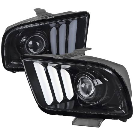 Spec'D Tuning Products - Spec-D 2005-2009 Ford Mustang LED Bar Projector Headlights (Chrome Housing/Smoke Lens)