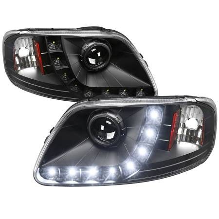 Spec'D Tuning Products - Spec-D 1997-2004 Ford F-150 / 1997-2002 Expedition Projector Headlights w/ SMD LED Light Strip (Matte Black Housing/Clear Lens)