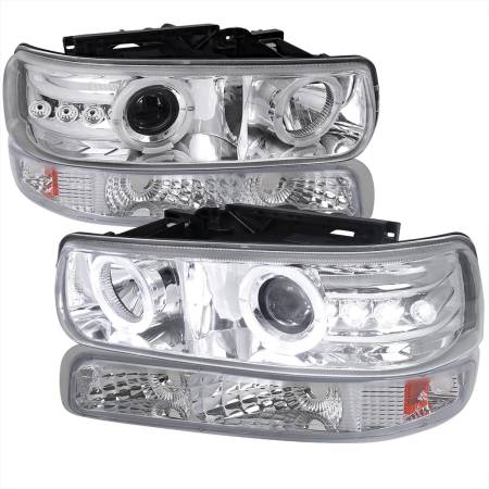 Spec'D Tuning Products - Spec-D 1999-2002 Chevrolet Silverado/ 2000-2006 Tahoe Suburban Dual Halo Projector Headlights w/ Bumper Lights (Chrome Housing/Clear Lens)
