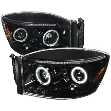 Spec'D Tuning Products - Spec-D 2006-2008 Dodge RAM 1500/ 2006-2009 RAM 2500 3500 Dual Halo Projector Headlights (Jet Black Housing/Clear Lens)
