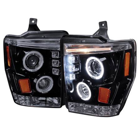 Spec'D Tuning Products - Spec-D 2008-2010 Ford F-250 F-350 F-450 Dual Halo Projector Headlights (Glossy Black Housing/Smoke Lens)