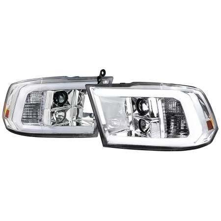 Spec'D Tuning Products - Spec-D 2009-2018 Dodge RAM 1500 / 2019-2021 RAM Classic / 2010-2018 RAM 2500 3500 LED C-Bar Projector Headlights (Chrome Housing/Clear Lens)