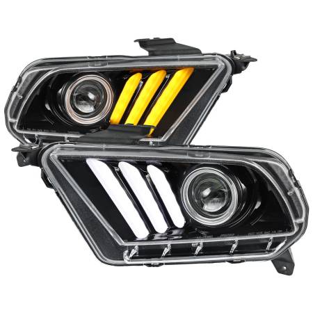 Spec'D Tuning Products - Spec-D 2010-2014 Ford Mustang LED Bar Projector Headlights w/ Sequential Turn Signals (Jet Black Housing/Clear Lens)