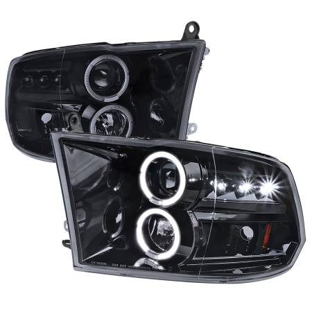 Spec'D Tuning Products - Spec-D 2009-2018 Dodge RAM 1500 / 2019-2021 RAM Classic / 2010-2018 RAM 2500 3500 Dual Halo Projector Headlights (Glossy Black Housing/Smoke Lens)