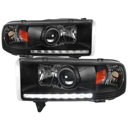 Spec'D Tuning Products - Spec-D 1994-2001 Dodge RAM 1500/ 1994-2002 RAM 2500 3500 Projector Headlights w/ SMD LED Light Strip (Matte Black Housing/Clear Lens)