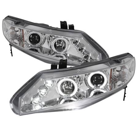 Spec'D Tuning Products - Spec-D 2006-2011 Honda Civic Sedan Dual Halo Projector Headlights (Chrome Housing/Clear Lens)