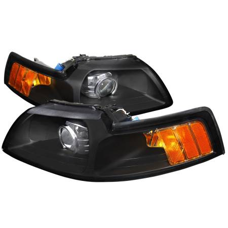 Spec'D Tuning Products - Spec-D 1999-2004 Ford Mustang Projector Headlights w/ Amber Reflectors (Matte Black Housing/Clear Lens)