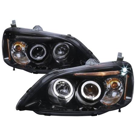 Spec'D Tuning Products - Spec-D 2001-2003 Honda Civic Dual Halo Projector Headlights (Glossy Black Housing/Smoke Lens)