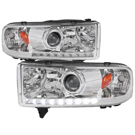 Spec'D Tuning Products - Spec-D 1994-2001 Dodge RAM 1500/ 1994-2002 RAM 2500 3500 Projector Headlights w/ SMD LED Light Strip (Chrome Housing/Clear Lens)