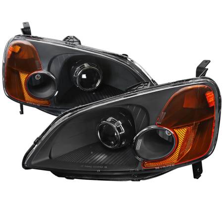 Spec'D Tuning Products - Spec-D 2001-2003 Honda Civic Projector Headlights w/ H1 Bulbs (Matte Black Housing/Clear Lens)