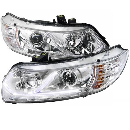 Spec'D Tuning Products - Spec-D 2006-2011 Honda Civic Coupe Projector Headlights w/ LED Light Strips (Chrome Housing/Clear Lens)