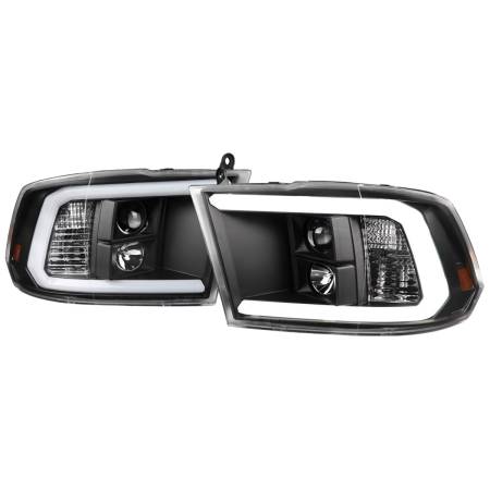 Spec'D Tuning Products - Spec-D 2009-2018 Dodge RAM 1500 / 2019-2021 RAM Classic / 2010-2018 RAM 2500 3500 LED C-Bar Projector Headlights (Matte Black Housing/Clear Lens)