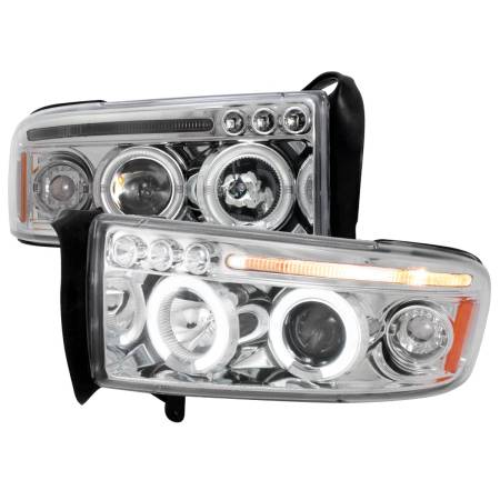 Spec'D Tuning Products - Spec-D 1994-2001 Dodge RAM 1500 2500 3500 Dual Halo Projector Headlights (Chrome Housing/Clear Lens)