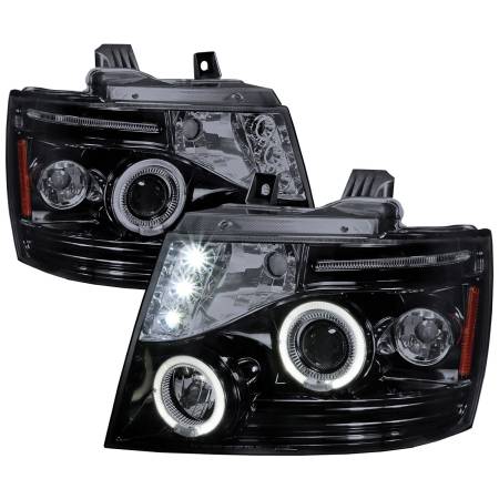 Spec'D Tuning Products - Spec-D 2007-2013 Chevrolet Avalanche/ 2007-2014 Tahoe Suburban Dual Halo Projector Headlights (Glossy Black Housing/Smoke Lens)