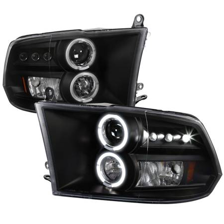 Spec'D Tuning Products - Spec-D 2009-2018 Dodge RAM 1500 / 2019-2021 RAM Classic / 2010-2018 RAM 2500 3500 Dual Halo Projector Headlights (Matte Black Housing/Clear Lens)