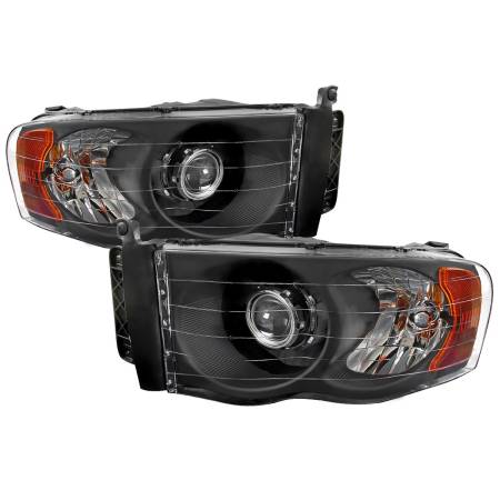 Spec'D Tuning Products - Spec-D 2002-2005 Dodge RAM 1500/ 2003-2005 RAM 2500 3500 Projector Headlights w/ Amber Reflectors (Matte Black Housing/Clear Lens)