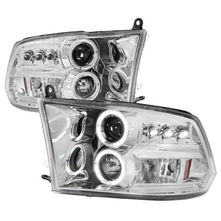 Spec'D Tuning Products - Spec-D 2009-2018 Dodge RAM 1500 / 2019-2021 RAM Classic / 2010-2018 RAM 2500 3500 Dual Halo Projector Headlights (Chrome Housing/Clear Lens)