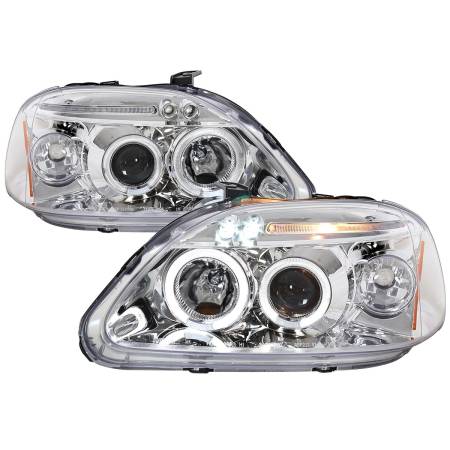 Spec'D Tuning Products - Spec-D 1996-1998 Honda Civic Dual Halo Projector Headlights (Chrome Housing/Clear Lens)
