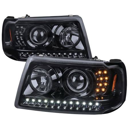 Spec'D Tuning Products - Spec-D 2001-2011 Ford Ranger Projector Headlights w/ LED Light Strip & LED Turn Signal Lights (Glossy Black Housing/Smoke Lens)
