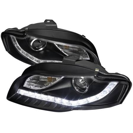 Spec'D Tuning Products - Spec-D 2006-2008 Audi A4 Projector Headlights w/ R8 Style SMD LED Light Strip (Matte Black Housing/Clear Lens)