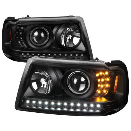 Spec'D Tuning Products - Spec-D 2001-2011 Ford Ranger Projector Headlights w/ LED Light Strip & LED Turn Signal Lights (Matte Black Housing/Clear Lens)