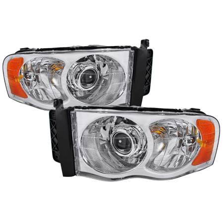 Spec'D Tuning Products - Spec-D 2002-2005 Dodge RAM 1500/ 2003-2005 RAM 2500 3500 Projector Headlights w/ Amber Reflectors (Chrome Housing/Clear Lens)