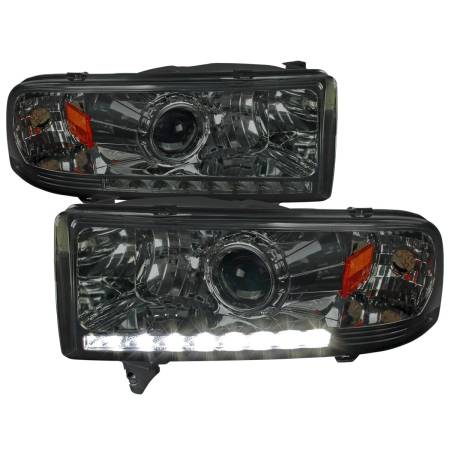 Spec'D Tuning Products - Spec-D 1994-2001 Dodge RAM 1500 2500 3500 Projector Headlights w/ SMD LED Light Strip (Chrome Housing/Smoke Lens)