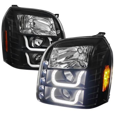 Spec'D Tuning Products - Spec-D 2007-2014 GMC Yukon/Yukon XL 1500/2500 LED U-Bar Projector Headlights (Matte Black Housing/Clear Lens)
