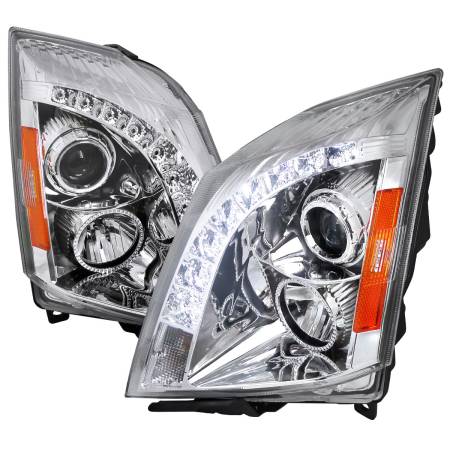 Spec'D Tuning Products - Spec-D 2008-2014 Cadillac CTS Projector Headlights w/LED Light Strip (Chrome Housing/Clear Lens)