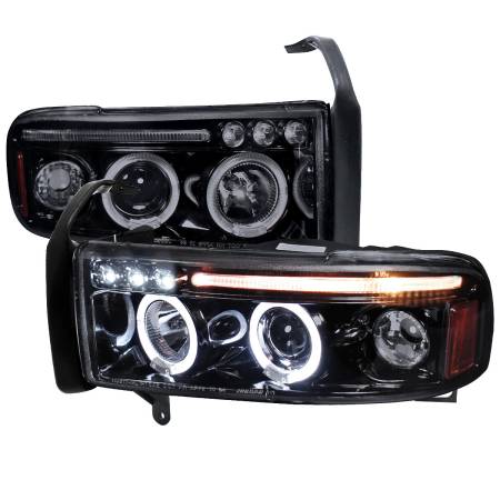 Spec'D Tuning Products - Spec-D 1994-2001 Dodge RAM 1500 2500 3500 Dual Halo Projector Headlights (Glossy Black Housing/Smoke Lens)
