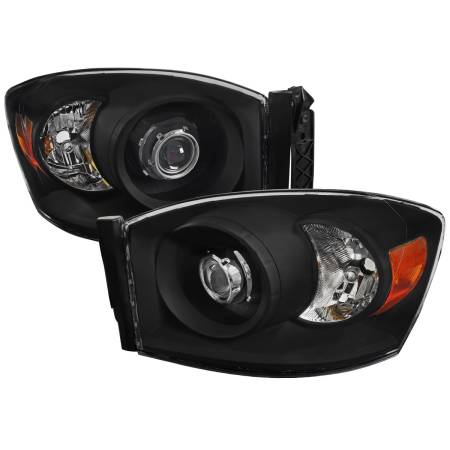 Spec'D Tuning Products - Spec-D 2006-2008 Dodge RAM 1500/ 2006-2009 RAM 2500 3500 Retro Style Projector Headlights (Matte Black Housing/Clear Lens)