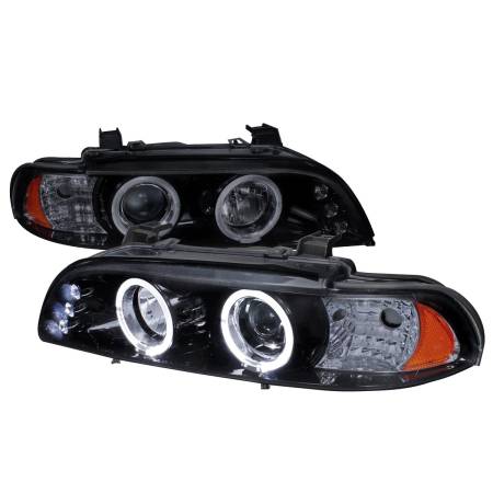 Spec'D Tuning Products - Spec-D 1996-2003 BMW E39 5 Series Dual Halo Projector Headlights (Glossy Black Housing/Smoke Lens)