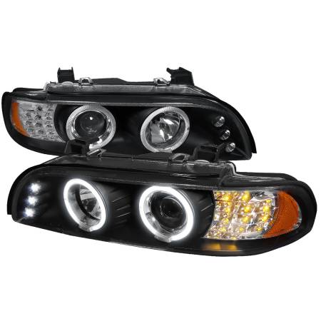 Spec'D Tuning Products - Spec-D 2001-2003 BMW E39 5 Series Dual Halo Projector Headlights w/ LED Turn Signal Lights (Matte Black Housing/Clear Lens)