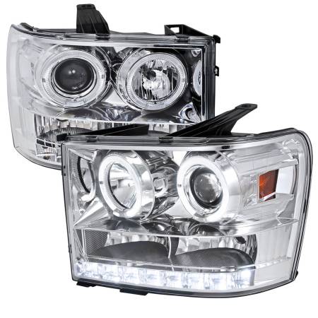 Spec'D Tuning Products - Spec-D 2007-2014 GMC Sierra Dual Halo Projector Headlights (Chrome Housing/Clear Lens)