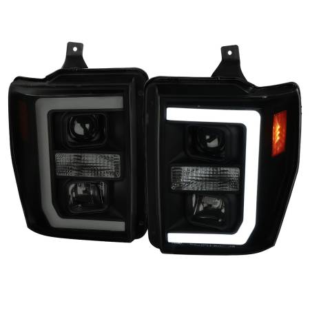 Spec'D Tuning Products - Spec-D 2008-2010 Ford F-250 F-350 F-450 LED C-Bar Projector Headlight (Black Housing/Smoke Lens)