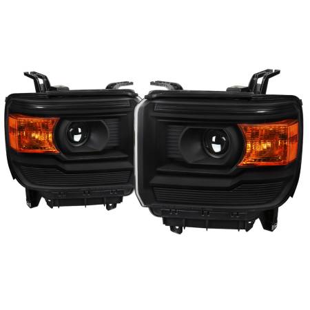 Spec'D Tuning Products - Spec-D 2014-2019 GMC Sierra 1500/2500HD/3500HD Projector Headlights w/ Amber Reflectors (Matte Black Housing/Clear Lens)