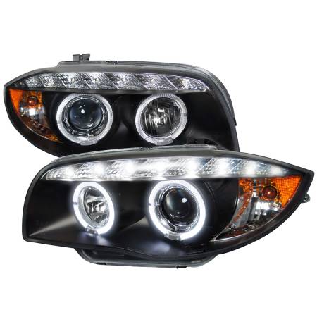 Spec'D Tuning Products - Spec-D 2004-2013 BMW E81 E82 E87 E88 Dual Halo Projector Headlights w/ LED Light Strip (Matte Black Housing/Clear Lens)