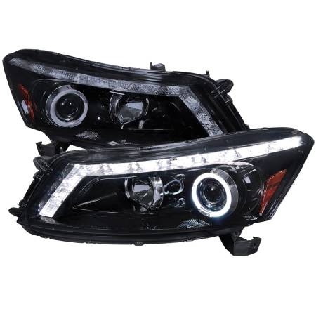 Spec'D Tuning Products - Spec-D 2008-2012 Honda Accord Sedan Single Halo Projector Headlights w/ LED Light Strip & LED Turn Signal Lights (Glossy Black Housing/Smoke Lens)