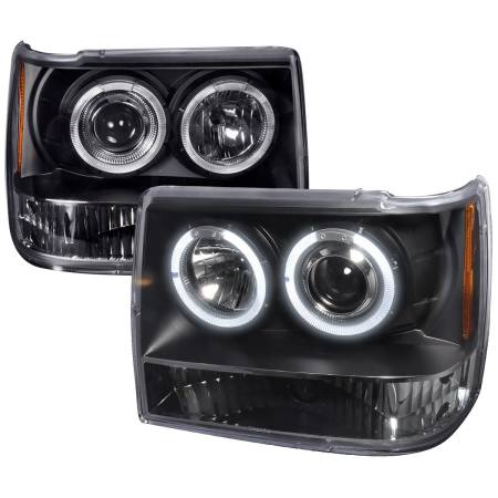 Spec'D Tuning Products - Spec-D 1993-1996 Jeep Grand Cherokee Dual Halo Projector Headlights (Matte Black Housing/Clear Lens)