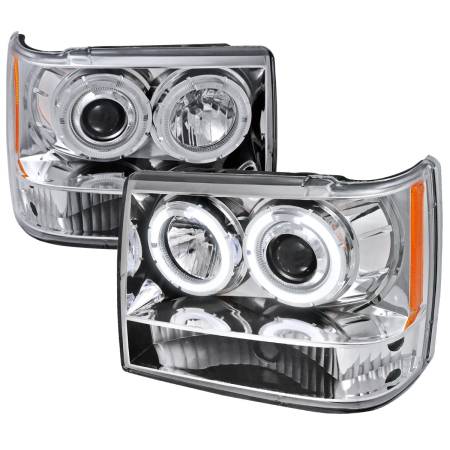 Spec'D Tuning Products - Spec-D 1993-1996 Jeep Grand Cherokee Dual Halo Projector Headlights (Chrome Housing/Clear Lens)