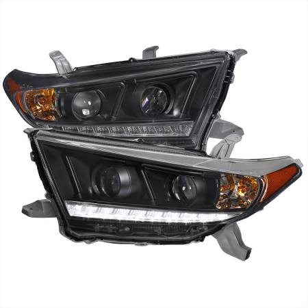 Spec'D Tuning Products - Spec-D 2011-2013 Toyota Highlander Projector Headlights w/ SMD LED Light Strip (Matte Black Housing/Clear Lens)
