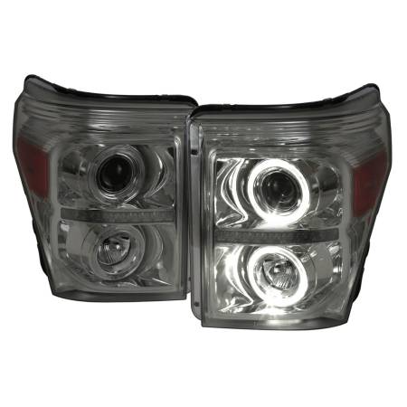 Spec'D Tuning Products - Spec-D 2011-2016 F-250 F-350 F-450 F-550 Dual Halo Projector Headlights w/ LED Turn Signal Lights (Chrome Housing/Smoke Lens)