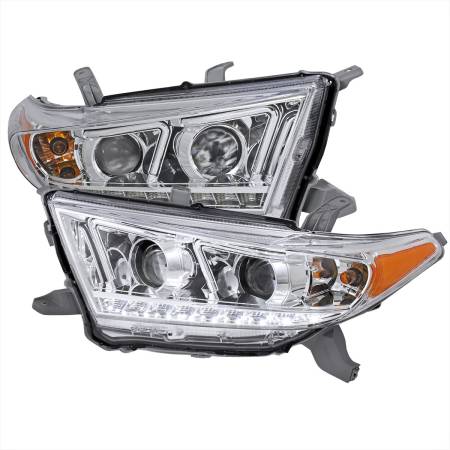 Spec'D Tuning Products - Spec-D 2011-2013 Toyota Highlander Projector Headlights w/ SMD LED Light Strip (Chrome Housing/Clear Lens)