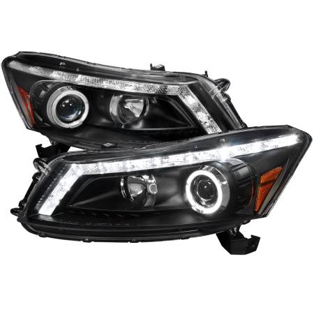 Spec'D Tuning Products - Spec-D 2008-2012 Honda Accord Sedan Single Halo Projector Headlights w/ LED Light Strip & LED Turn Signal Lights (Matte Black Housing/Clear Lens)