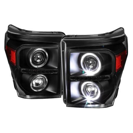 Spec'D Tuning Products - Spec-D 2011-2016 F-250 F-350 F-450 F-550 Dual Halo Projector Headlights w/ LED Turn Signal Lights (Matte Black Housing/Clear Lens)