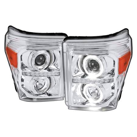 Spec'D Tuning Products - Spec-D 2011-2016 F-250 F-350 F-450 F-550 Dual Halo Projector Headlights w/ LED Turn Signal Lights (Chrome Housing/Clear Lens)