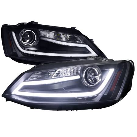 Spec'D Tuning Products - Spec-D 2011-2018 Volkswagen Jetta MK6 LED Bar Projector Headlights (Matte Black Housing/Clear Lens)