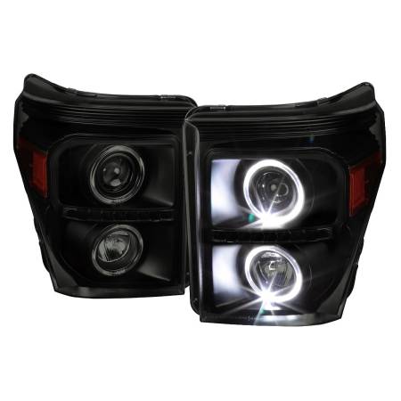 Spec'D Tuning Products - Spec-D 2011-2016 F-250 F-350 F-450 F-550 Dual Halo Projector Headlights w/ LED Turn Signal Lights (Black Housing/Smoke Lens)